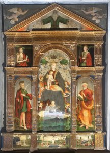 Madone couronnée et enfant avec anges, Saint Paul, Saint Pierre - Cristoforo (fl.1525 1578) & Pancalino Raffaele (fl.1514 1573) Pancalino