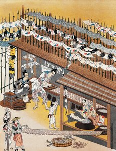Artisans au travail, peinture sur paravents en soie, période Edo (1600-1868) - Culture Edo