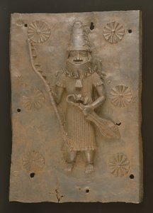 Plaque commémorative représentant un guerrier, Bénin, Nigeria (bronze)