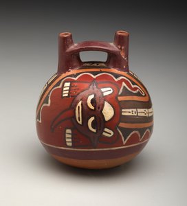 Bouteille à double bec : Divinité à tête féline