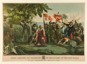 Premier débarquement de Colomb sur les rives du Nouveau Monde - Currier and Ives