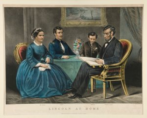 Lincoln à la maison - Currier and Ives