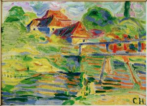 Château de Pretzfeld avec baigneurs au bord de la rivière - Curt Herrmann