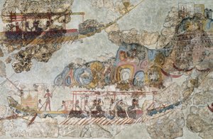 Flotte de navires, fresque de Théra, îles des Cyclades méridionales, civilisation cycladique