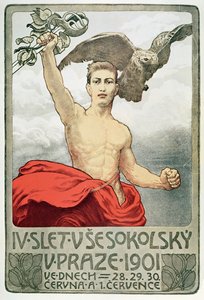 Affiche publicitaire pour la 4e Assemblée des Sokols à Prague en 1901
