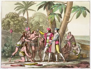 Christophe Colomb avec des Amérindiens