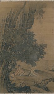 Paysage avec des immortels taoïstes jouant au Weiqi