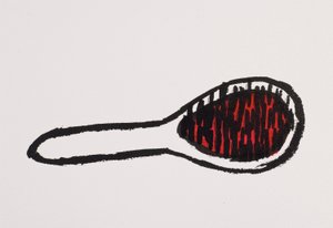 Brosse à cheveux, 2017 (encre de Chine noire et rouge sur papier)
