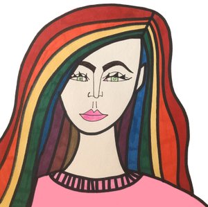 Fille aux cheveux arc-en-ciel (feutre sur papier)