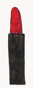 Rouge à lèvres rouge, 2017 (encre de Chine rouge et noire avec feutre doré sur papier)