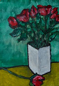 Nature morte aux roses rouges - Dale Hefer & Family