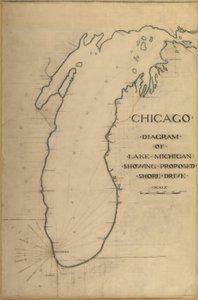 Planche 35 du Plan de Chicago 1909 : Chicago, et Diagramme du Lac Michigan. Route proposée - Daniel Burnham