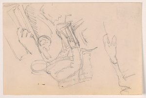 Dessin, Robert L. Stuart, assis, premier portrait, pour le Presbytarian Hospital ; études séparées des bras, 1881 - Daniel Huntington