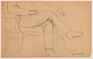 Dessin, William H. Macy assis, bas du corps ; verso : main droite, 1884