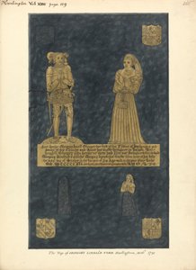 Plaque de laiton pour Gregory Lovell et sa femme Anne, fille de David Bellingham, église de Harlington - Daniel Lysons