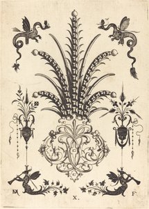 Broche avec Pierres de Table, Dragons en Haut, et Monstres Ailés Soufflant des Cornes en Bas