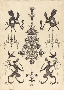 Broche avec Faunes Ailés Soufflant des Trompettes en Haut et Créatures Fantastiques avec Oiseaux en Bas - Daniel Mignot