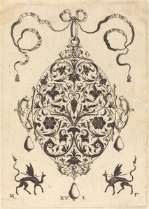Grand pendentif, ovale vertical avec ornement floral - Daniel Mignot