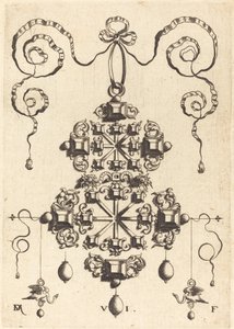 Grand pendentif avec deux doubles croix, entouré de six grandes et seize petites pierres de table - Daniel Mignot