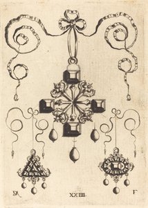 Pendentif avec double croix au centre, entouré de quatre grandes pierres de table - Daniel Mignot