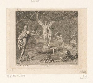 Idris tend les bras vers une femme nue près de la fontaine de l