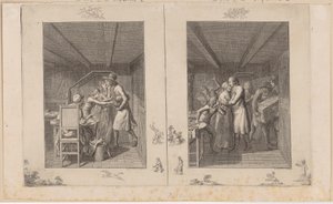 Ludwig fait vivre péniblement sa famille grâce à son travail [à gauche] ; Le père retourne auprès de sa famille enrichi de trésors [à droite] - Daniel Nikolaus Chodowiecki