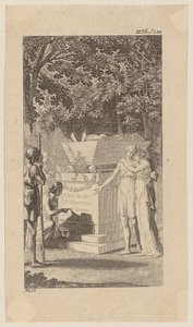 Mlle Bruce avec son amie devant une tombe, feuille 12 tirée de « Vie, remarques et opinions de Johann Bunkel » - Daniel Nikolaus Chodowiecki