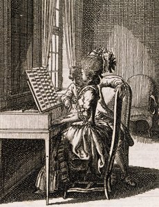 Musique, femme jouant du clavecin, par Daniel Niklaus Chodowiecki, d