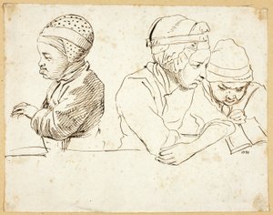 Trois enfants (recto); Esquisses de tête, yeux, lèvres et fleurs (verso) - Daniel Nikolaus Chodowiecki