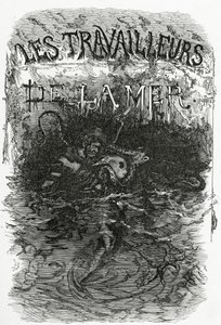 Illustration pour le roman Les Travailleurs de la Mer, 19ème siècle (gravure en noir et blanc)