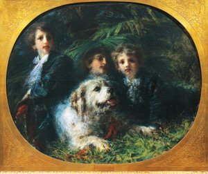 Les garçons Troubetzkoy avec un chien, par Daniele Ranzoni - Danielle Ranzoni