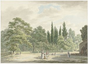 Promeneurs sur une terrasse de la Villa Conti à Frascati
