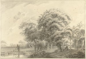 Paysage avec en arrière-plan une maison de campagne de style néoclassique - Daniël Kerkhoff