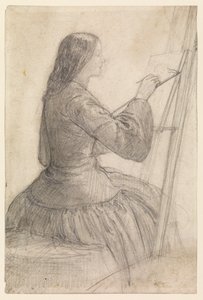 Elizabeth Siddal assise à un chevalet, peignant, vers 1854-55 - Dante Gabriel Charles Rossetti