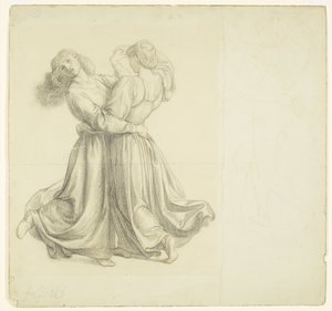 The Bower Meadow - Étude de draperie pour la danse des deux filles - Dante Gabriel Rossetti