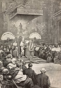 Consistoire du 13 novembre, le pape Léon XIII où il a créé de nouveaux cardinaux, Vatican, gravure d