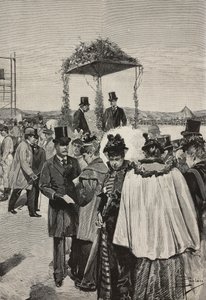 Comte de Turin Vittorio Emanuele de Savoie-Aoste aux courses de Tor di Quinto, Rome, Italie, gravure d