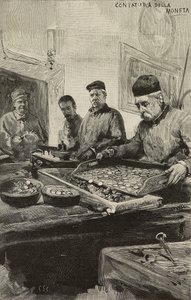 Comptage des pièces dans la monnaie de Rome, Italie, gravure d
