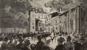 Incendie des écoles israéliennes de 1893, Rome, Italie, gravure d