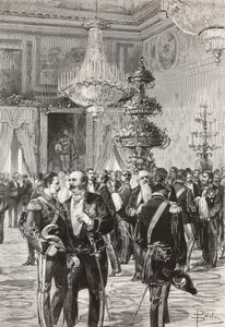 Politiciens et officiers italiens célébrant le réveillon du Nouvel An au Palais du Quirinal, Rome, Italie, gravure de Centenari d