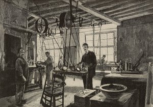 Atelier mécanique dans la monnaie de Rome, Italie, gravure d