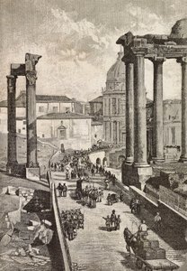 Passage par le Forum, Rome, Italie, gravure d