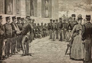 Survivants de Dogali, guerre érythréenne, reçus par les souverains dans le jardin du Quirinal, Rome, Italie, par Dante Paolocci, L