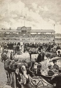 La tribune, courses de chevaux à Turin, Italie, gravure d