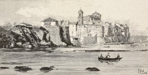 Vue de Nettuno, Italie, gravure d