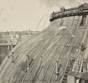 Lavage de la coupole du Palazzo Montecitorio, Rome, Italie, gravure d