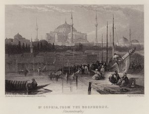 Sainte-Sophie, depuis le Bosphore, Constantinople (lithographie en couleur)