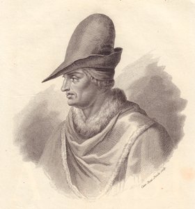 Portrait du chef militaire italien Uguccione della Faggiola (1250-1319), gravure sur cuivre par Caterina Piotti-Pirola - John Ward Dunsmore