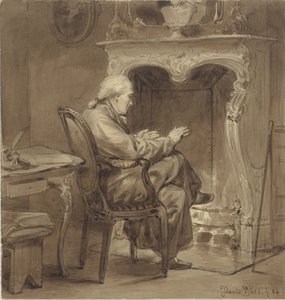 Vieil homme se réchauffant près de la cheminée - David Bles