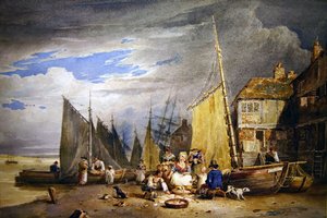Une poissonnière avec ses marchandises près de la Tamise - David Cox